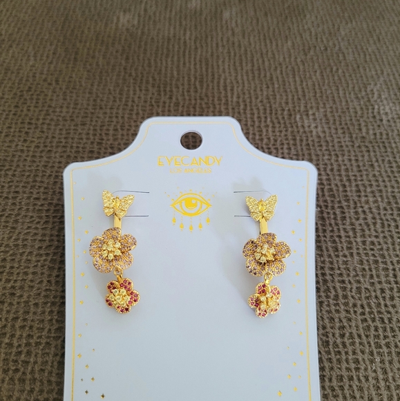 Eye👁 Candy🍭 Los Angeles🏙 Sparkley Floral💐 Ear👂Jacket Earrings - Picture 7 of 15